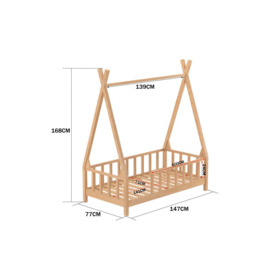 Natural Color Kid's Premium Wood House Bed Frame with Fence - thumbnail 3