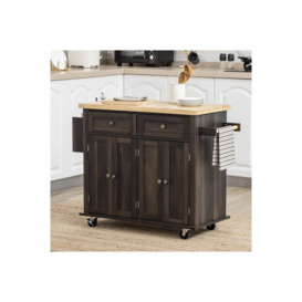 Modern Rolling Wooden Kitchen Island Cart with Storage Cabinets - thumbnail 2