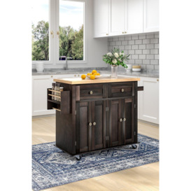 Modern Rolling Wooden Kitchen Island Cart with Storage Cabinets - thumbnail 1