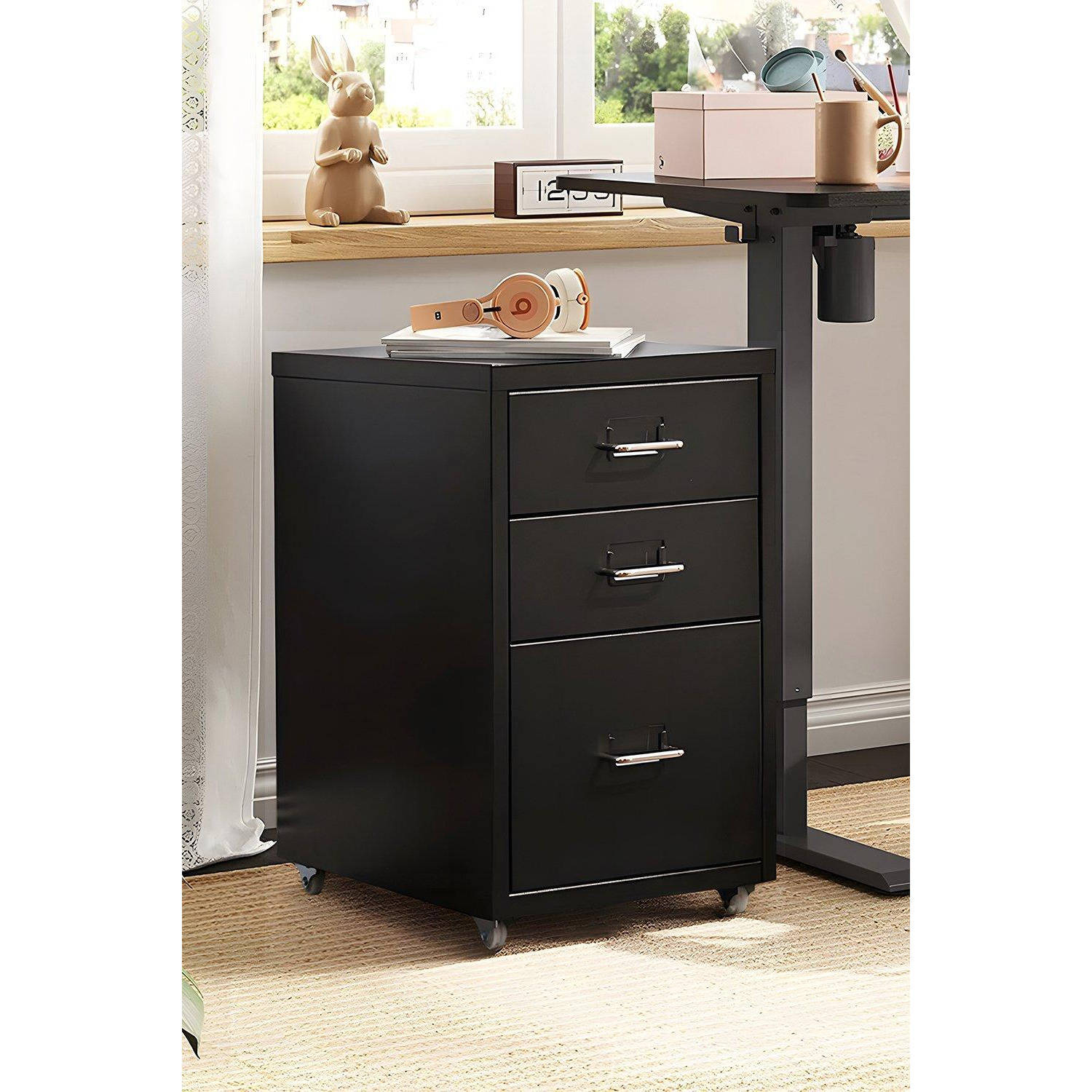 Vertical File Office Cabinet with Wheels Bedroom Bedside Table - image 1