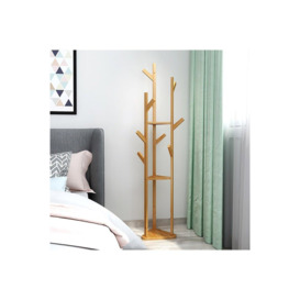 Wooden Coat Stand Rack Corner Clothes Hanger with Shelf - thumbnail 3