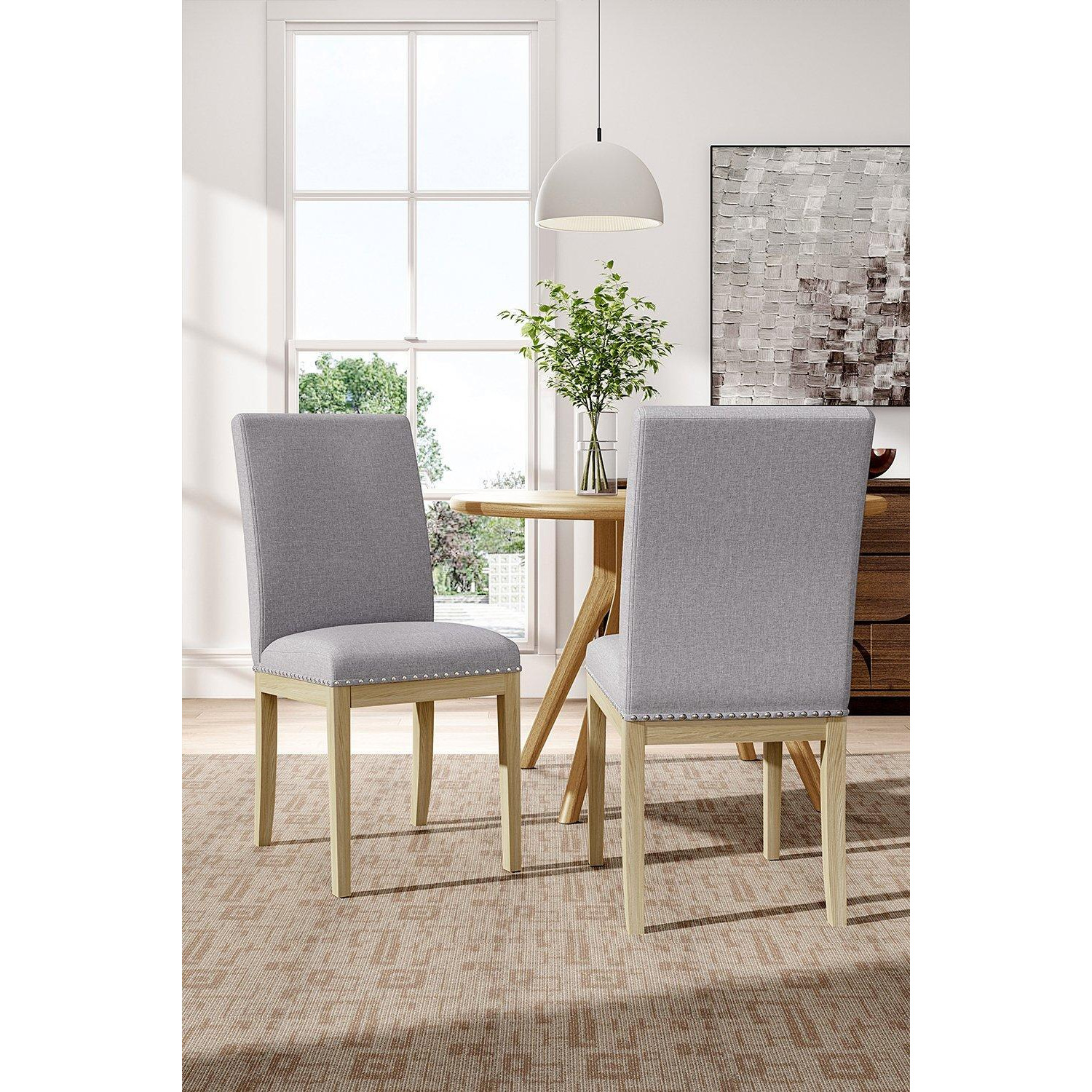 2Pcs Modern Upholstered Dining Chairs with Nailed Trim - image 1