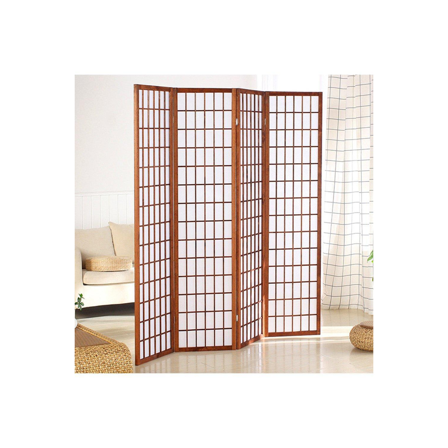 4-Panel Coffee Solid Wood Folding Room Divider Screen - image 1