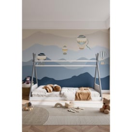 Grey Montessori Children's Floor Bed with White Headboard - thumbnail 1