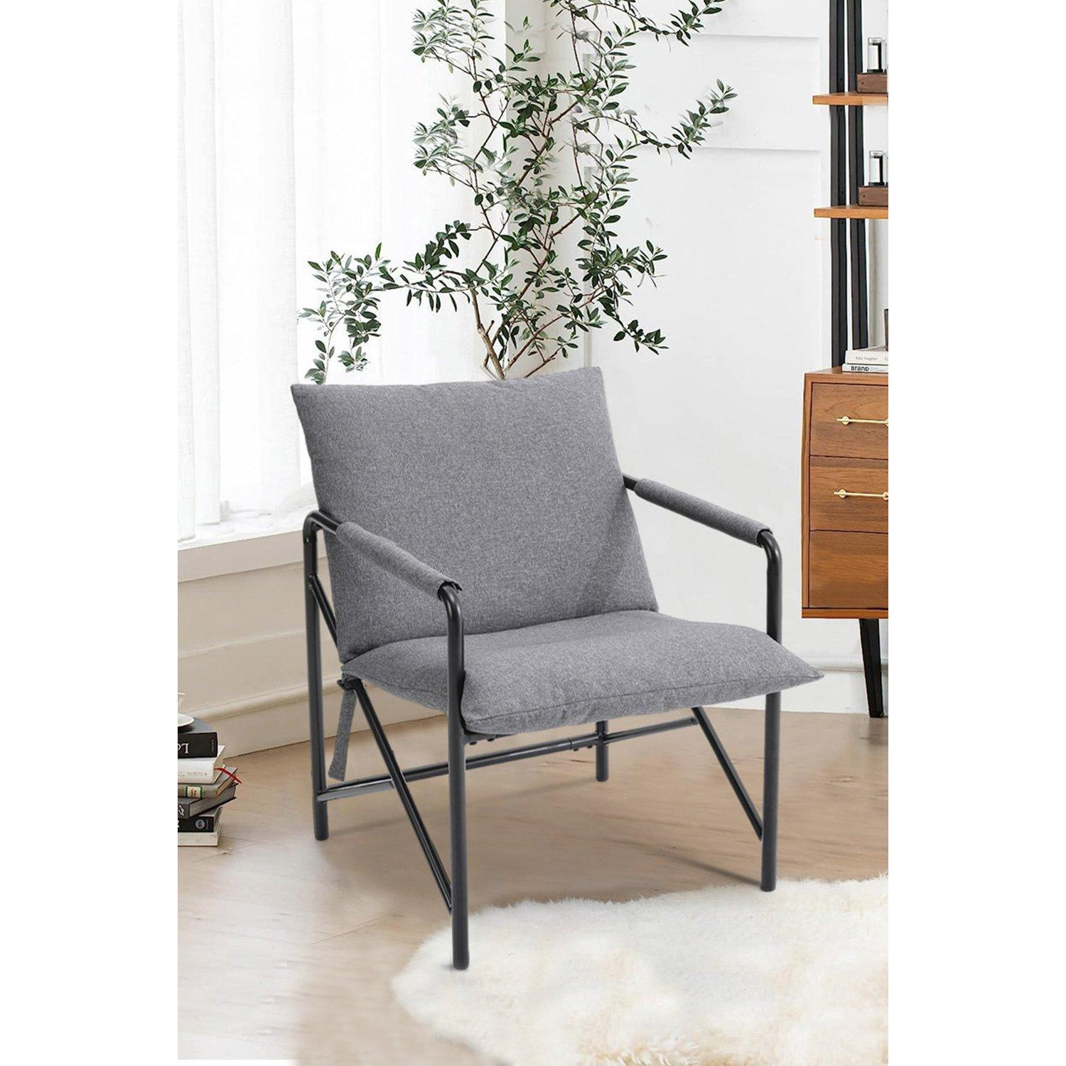 Modern Minimalist Linen Armchair with Metal Frame - image 1