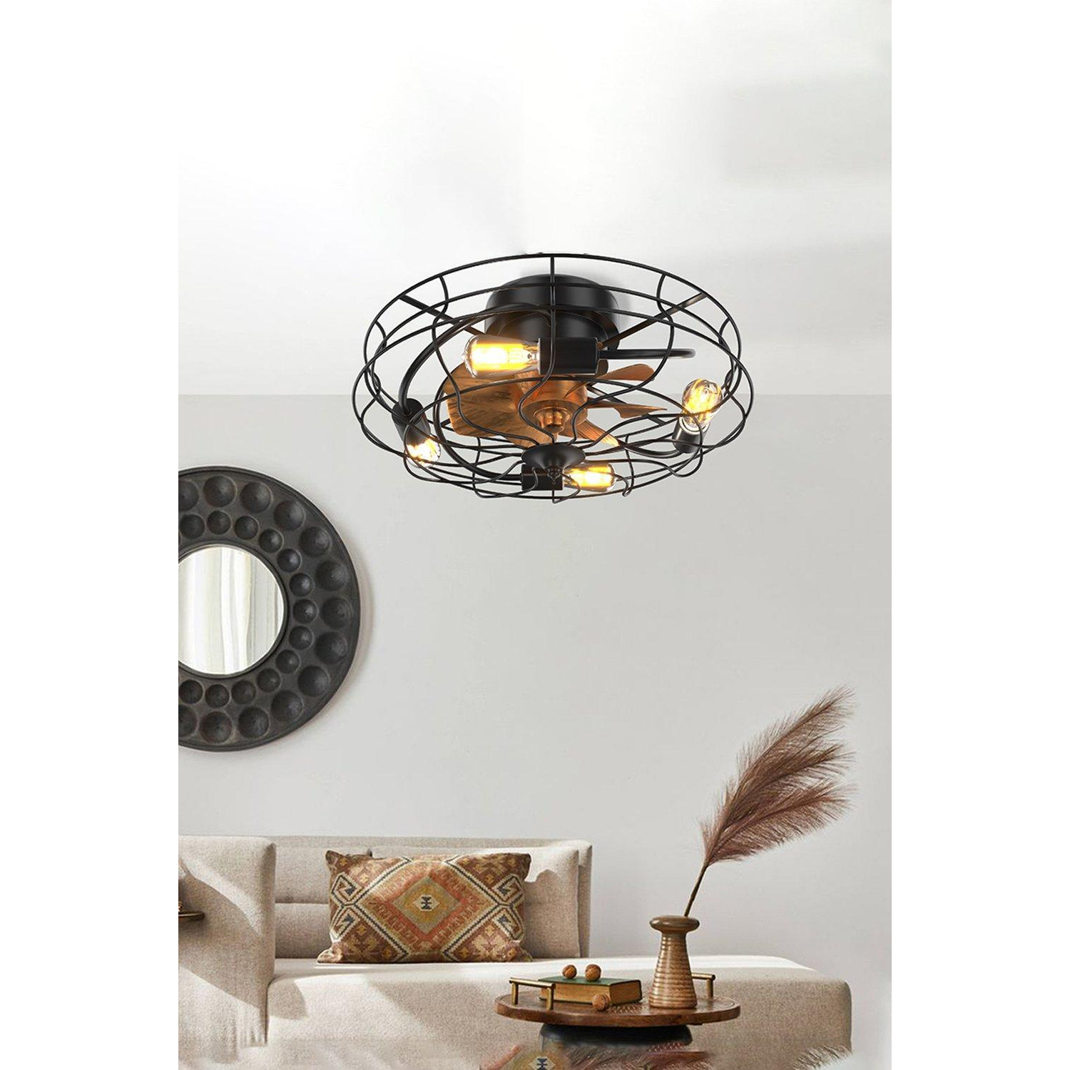 Industrial Black Cage Ceiling Fan Light - image 1