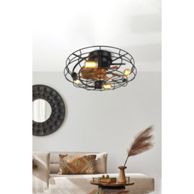 Industrial Black Cage Ceiling Fan Light - thumbnail 1
