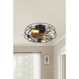 Industrial Black Cage Ceiling Fan Light - thumbnail 2