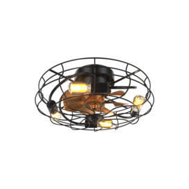 Industrial Black Cage Ceiling Fan Light - thumbnail 3