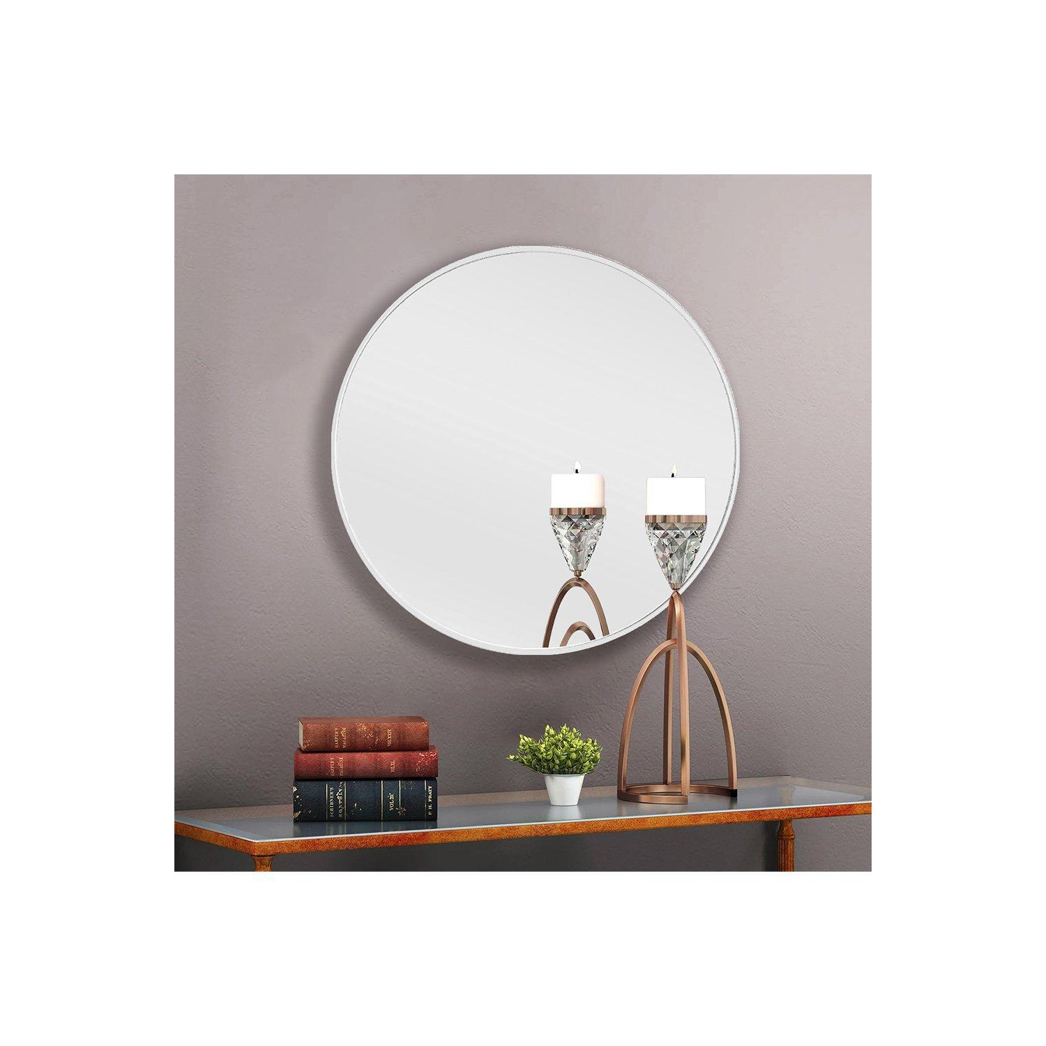 50cm Dia Nordic Round Wall Mirror with White Frame - image 1