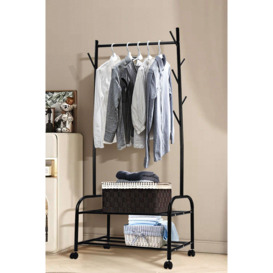 Metal Clothes Rail Rack Garment Hanging Hook Stand with 2 tier Shoes Storage Shelf - thumbnail 1