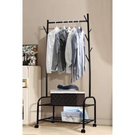 Metal Clothes Rail Rack Garment Hanging Hook Stand with 2 Tier Shoes Storage Shelf Bedroom