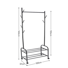 Metal Clothes Rail Rack Garment Hanging Hook Stand with 2 tier Shoes Storage Shelf - thumbnail 2