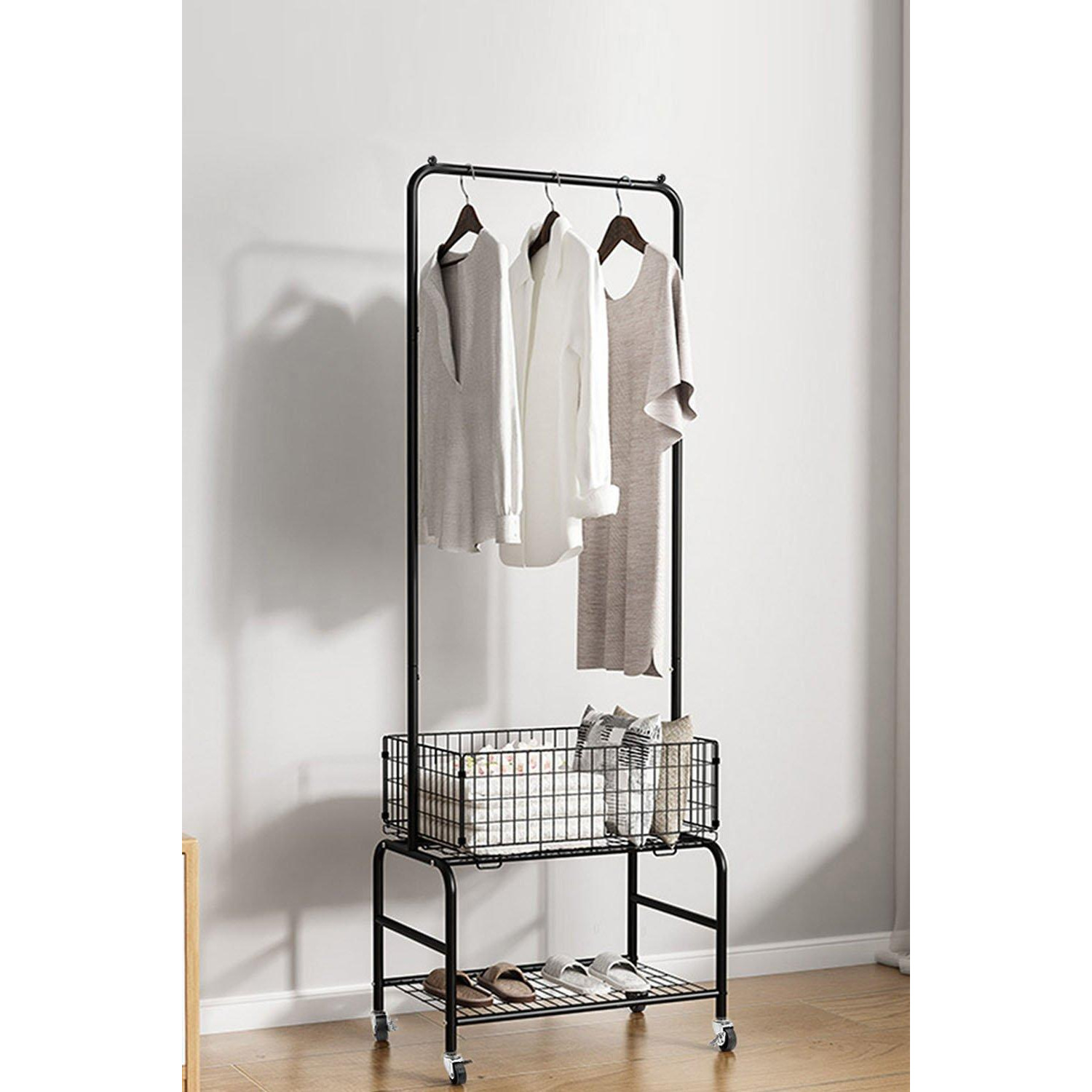Metal Clothes Rail Rack Garment Stand With Bottom Basket - image 1