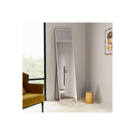 White Bedroom Wall Mounted Full Length Mirror Rounded Rectangular Floor Mirror with Stand, 37cm W x 147cm H