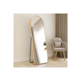 40cm W x 150cm H Arched Standing Floor Mirror Wall-Mounted Full Length Mirror with Stand, Gold