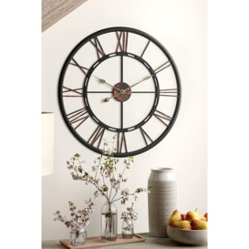 60cm Dia Black Skeleton Roman Numeral Wall Clock