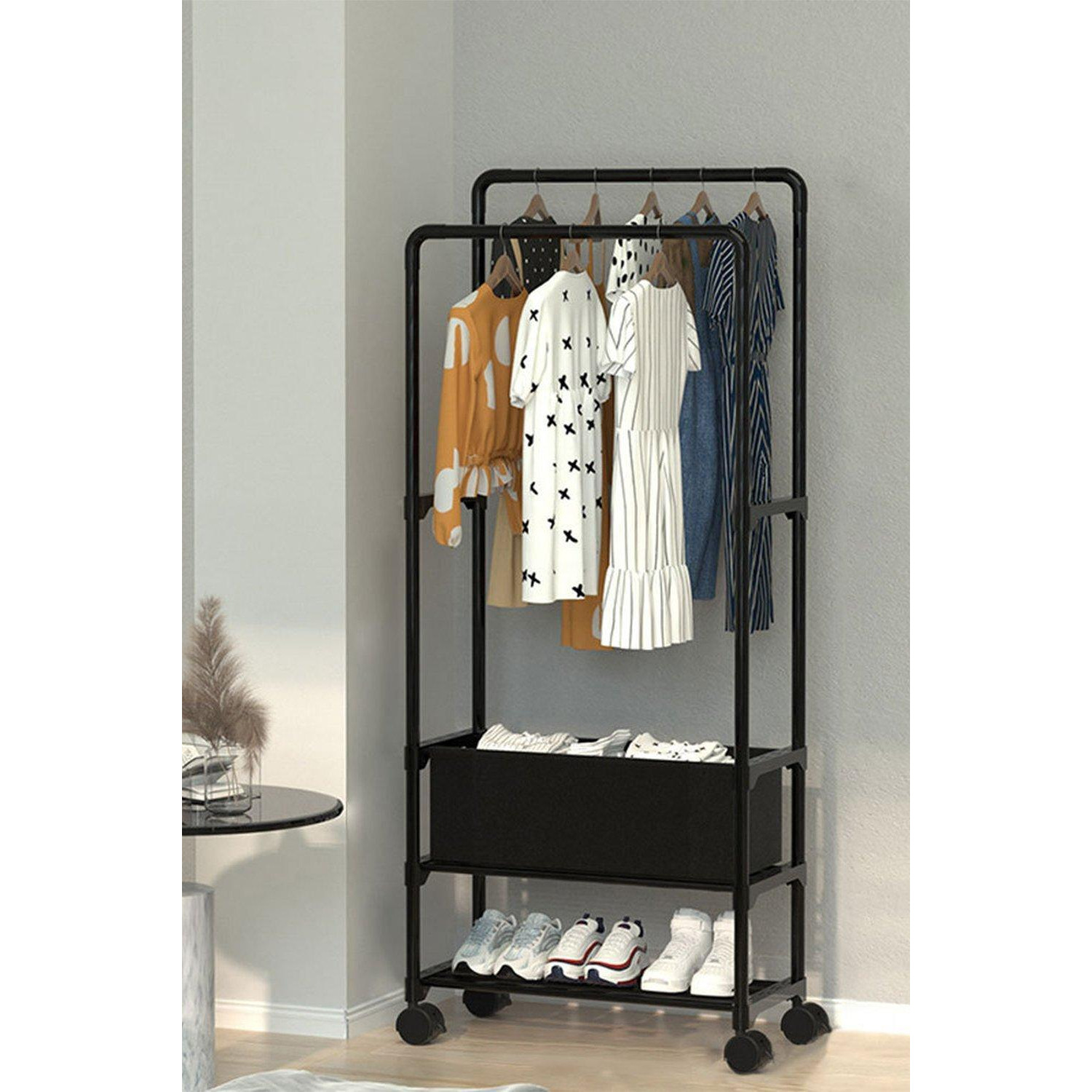 Double Rod Metal Clothes Rack on Wheels - image 1
