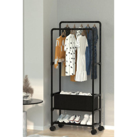 Double Rod Metal Clothes Rack on Wheels