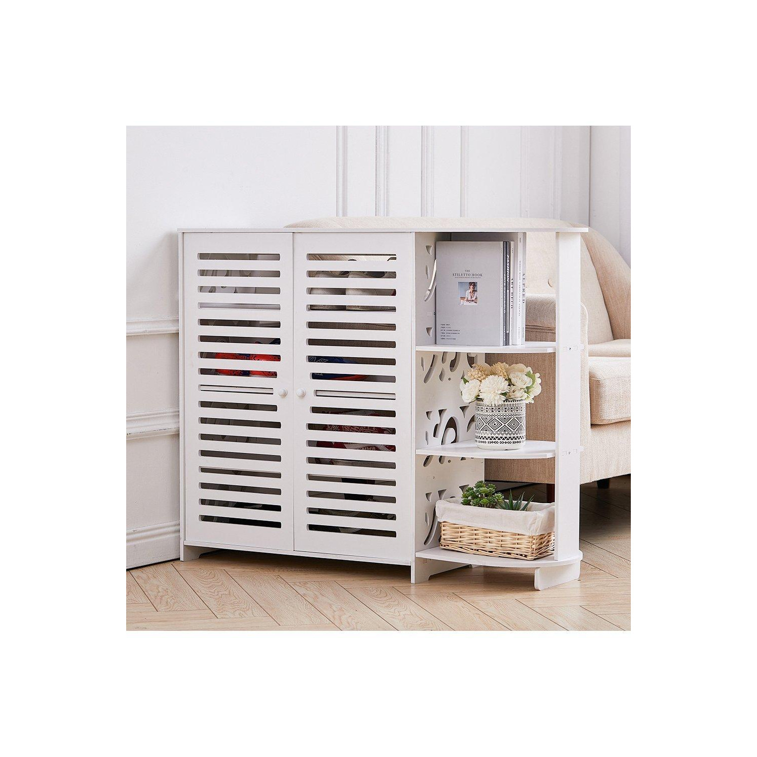 Plastic Wood Shoe Cabinet Storage Shelf for Entryway - image 1