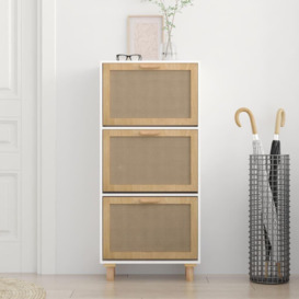 Shoe Cabinet White 52x25x115 cm Engineered Wood&Natural Rattan - thumbnail 3