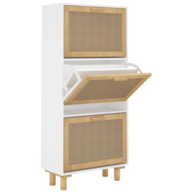 Shoe Cabinet White 52x25x115 cm Engineered Wood&Natural Rattan - thumbnail 2
