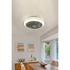 Round Crystal Flush Mount LED Ceiling Fan Light - thumbnail 3