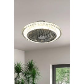 Round Crystal Flush Mount LED Ceiling Fan Light - thumbnail 1