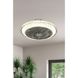 Round Crystal Flush Mount LED Ceiling Fan Light