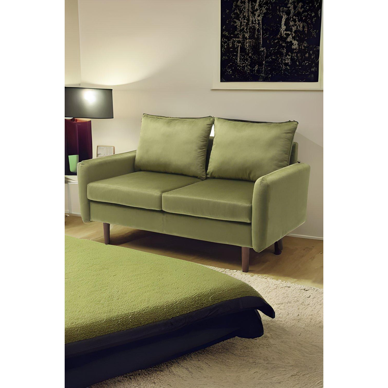 2-Seat Green Velvet Upholstered Sofa for Living Room - image 1