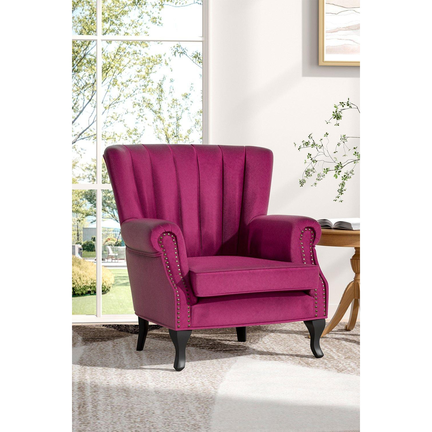 Old-fashion Velvet Wing Back Armchair with Studs - image 1