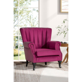 Old-fashion Velvet Wing Back Armchair with Studs - thumbnail 1