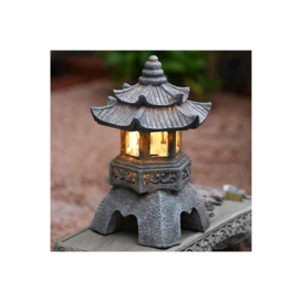Solar Powered Chinese Zen Palace Lamp Garden Ornament Resin Statue