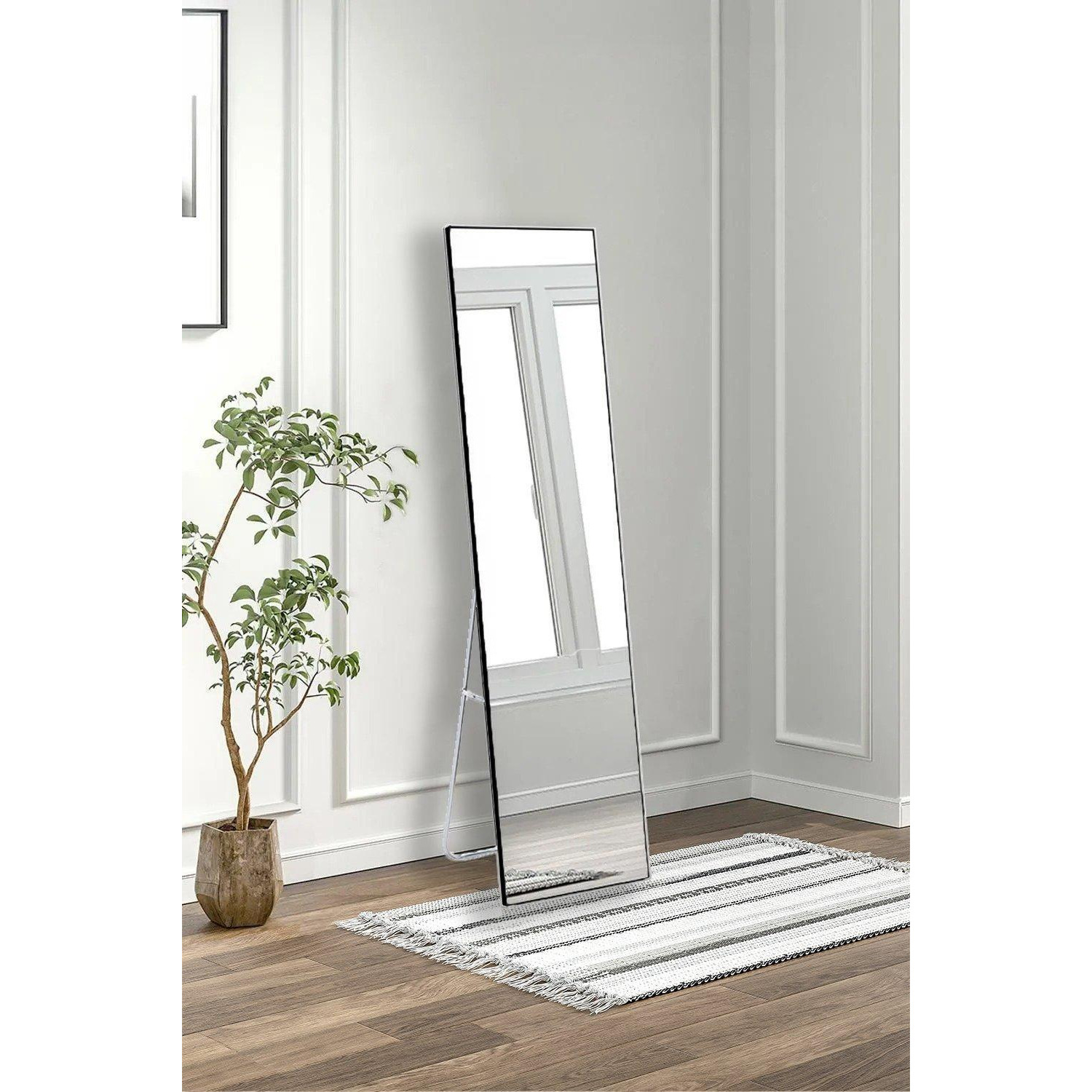 40cm W x 150cm H Black Rectangle Floor Mirror with Thin Metal Frame - image 1