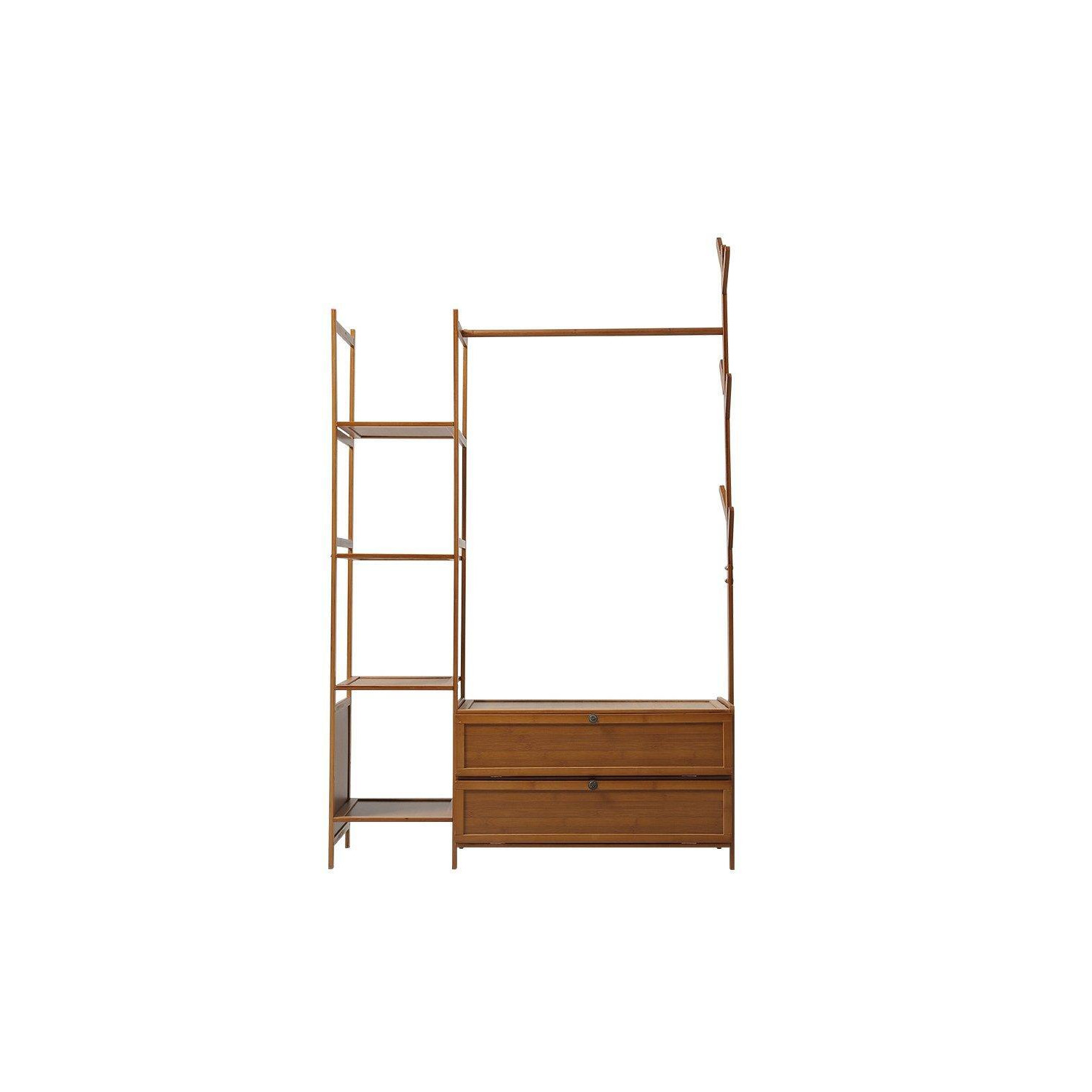 Freestanding Bamboo Clothes Rack with Storage Shelves - image 1