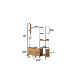Freestanding Bamboo Clothes Rack with Storage Shelves - thumbnail 2