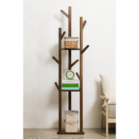 Wooden Coat Rack Stand with 3 Shelves for Entryway