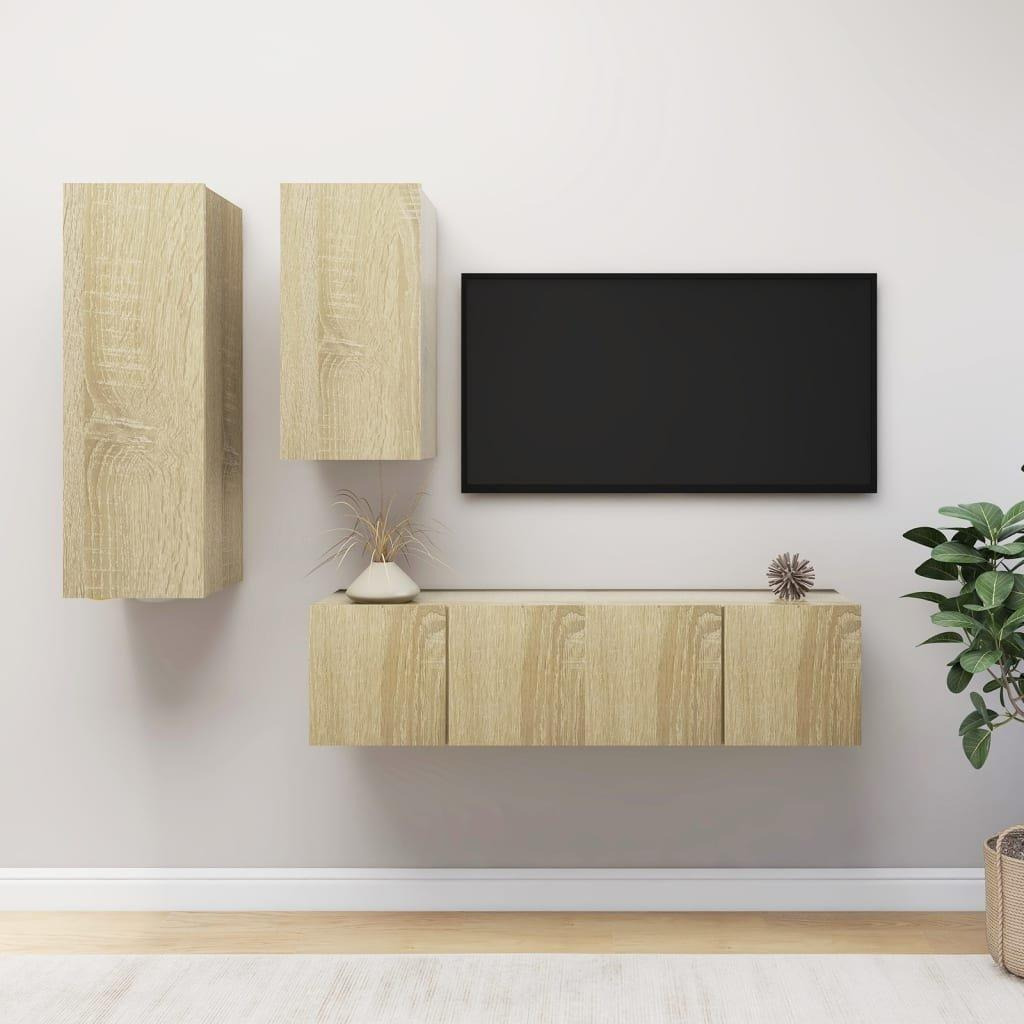 4 Piece TV Cabinet Set Sonoma Oak Engineered Wood - image 1