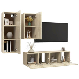 4 Piece TV Cabinet Set Sonoma Oak Engineered Wood - thumbnail 3