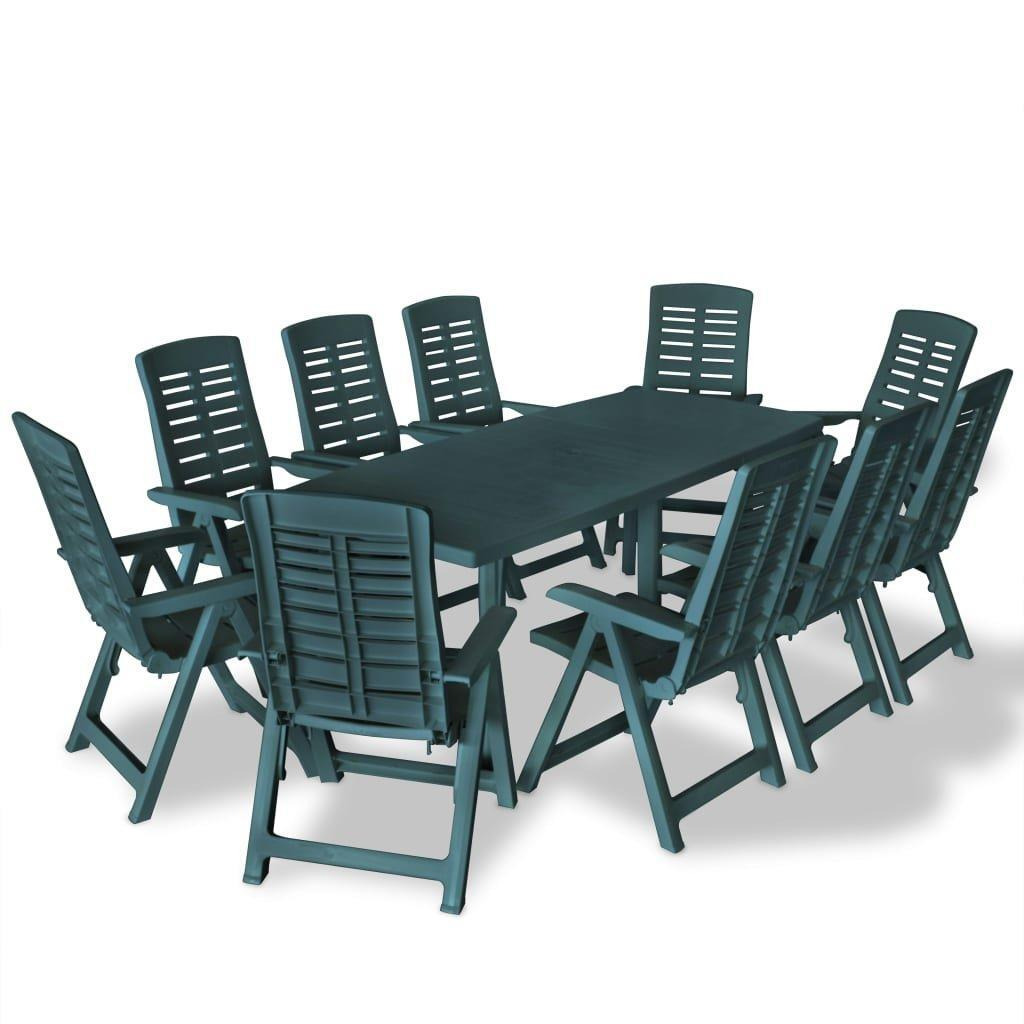 11 Piece Outdoor Dining Set Plastic Green - image 1