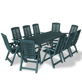 11 Piece Outdoor Dining Set Plastic Green - thumbnail 1
