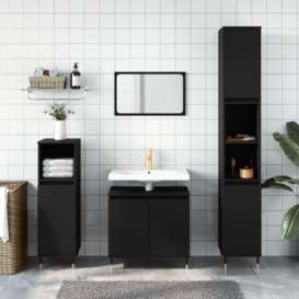 3 Piece Bathroom Cabinet Set Black Engineered Wood