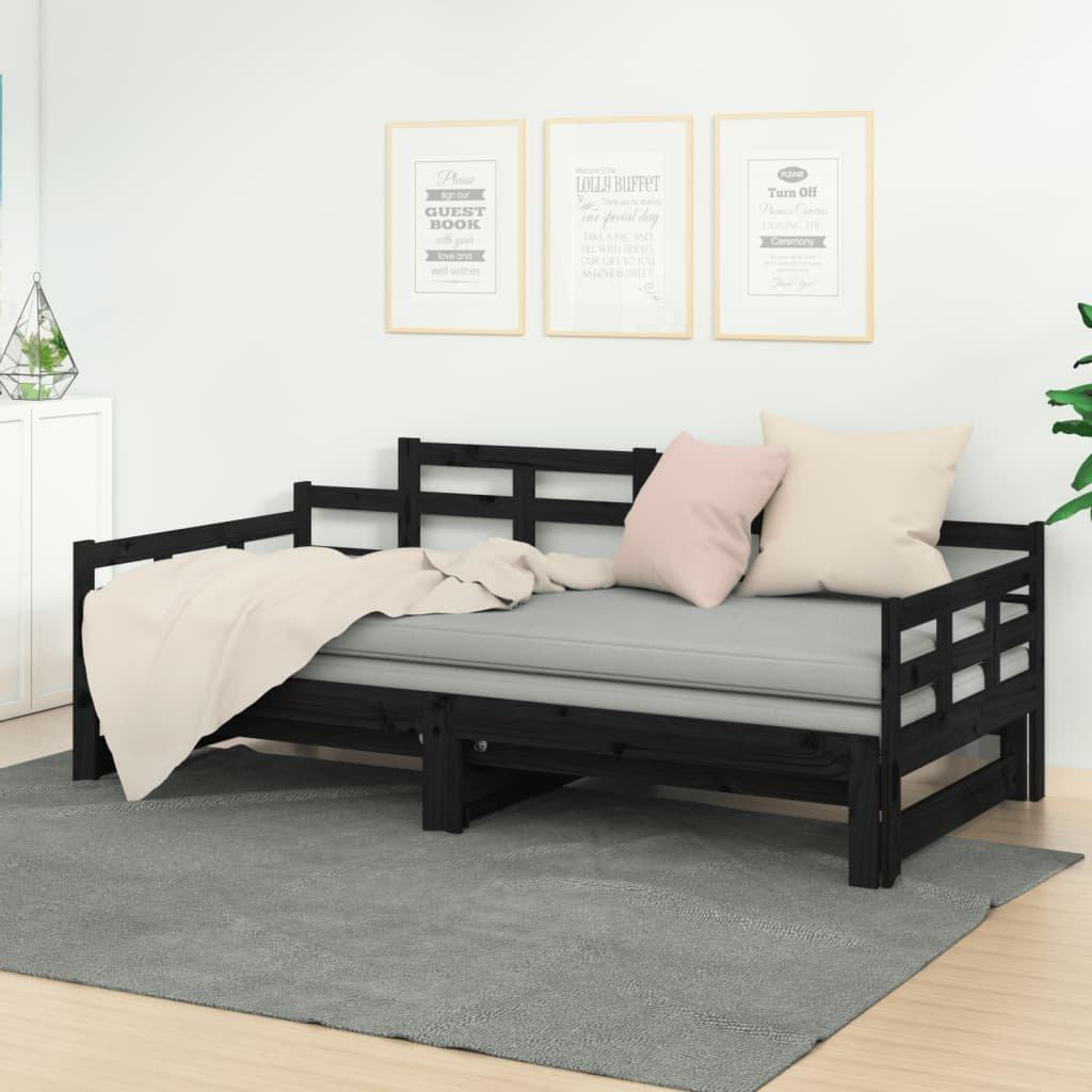 Pull-out Day Bed Black Solid Wood Pine 2x(80x200) cm - image 1