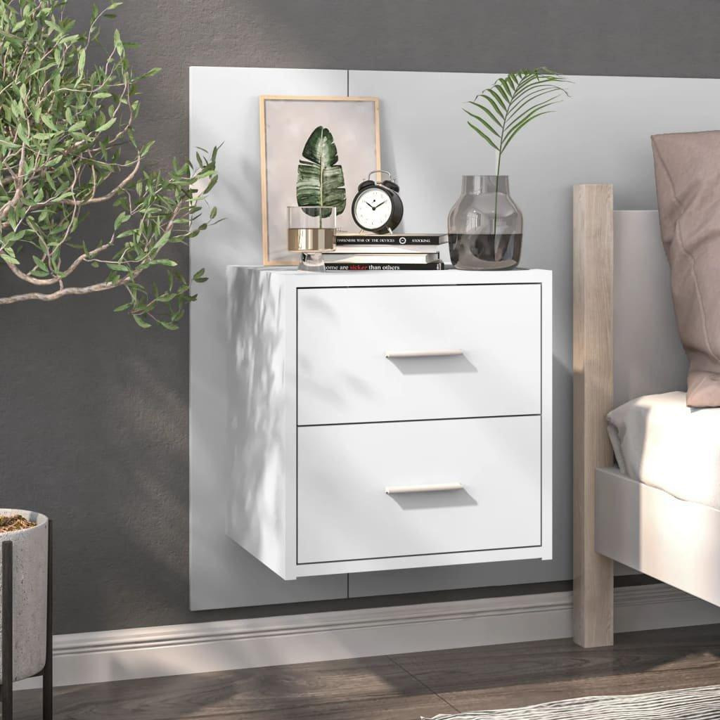 Wall-mounted Bedside Cabinet High Gloss White - image 1