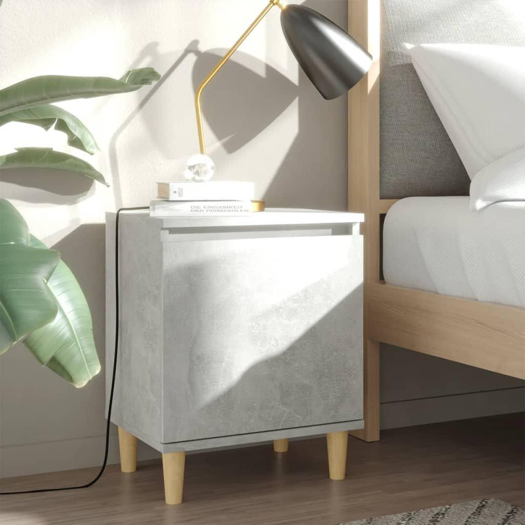 Bed Cabinet with Solid Wood Legs Concrete Grey 40x30x50 cm - image 1