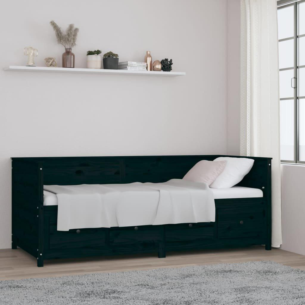 Day Bed Black 90x200 cm Solid Wood Pine - image 1