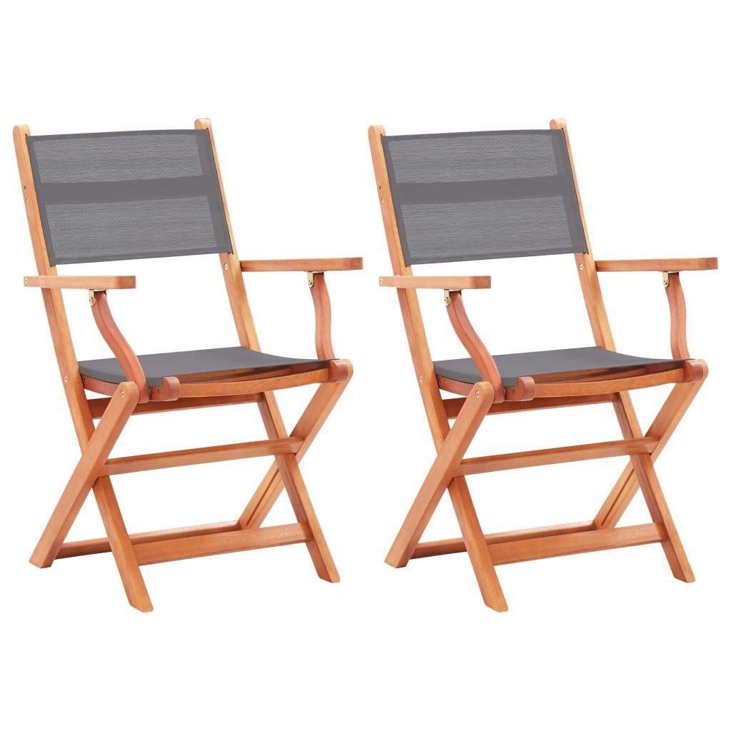 Folding Garden Chairs 2 pcs Grey Solid Eucalyptus Wood and Textilene - image 1