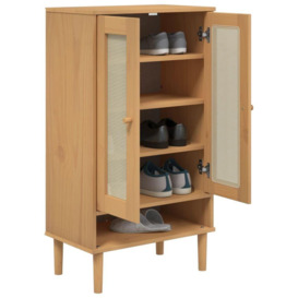 Shoe Cabinet SENJA Rattan Look Brown 59.5x35x107 cm Solid Wood - thumbnail 3