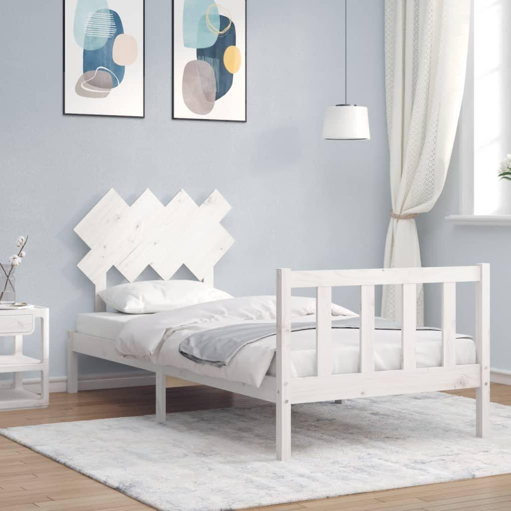 Bed Frame with Headboard White Single Solid Wood - image 1