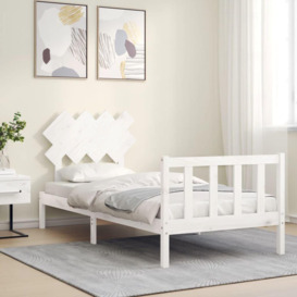 Bed Frame with Headboard White Single Solid Wood - thumbnail 3
